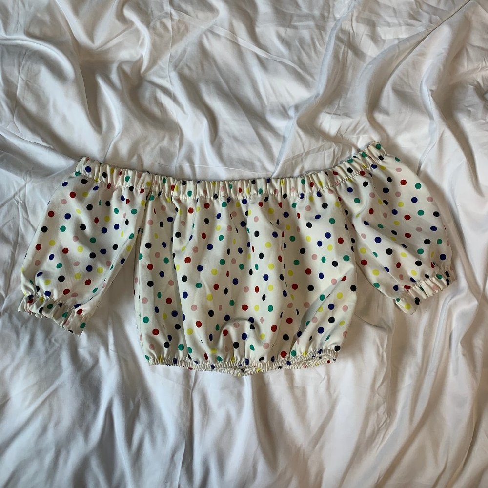 ZARA Colorful Polka Dot Off-the-Shoulder Top S